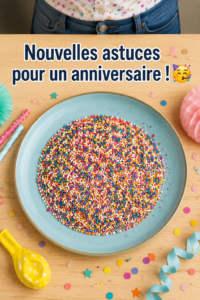 Une fête d'anniversaire joyeuse avec des ballons et un gâteau coloré.