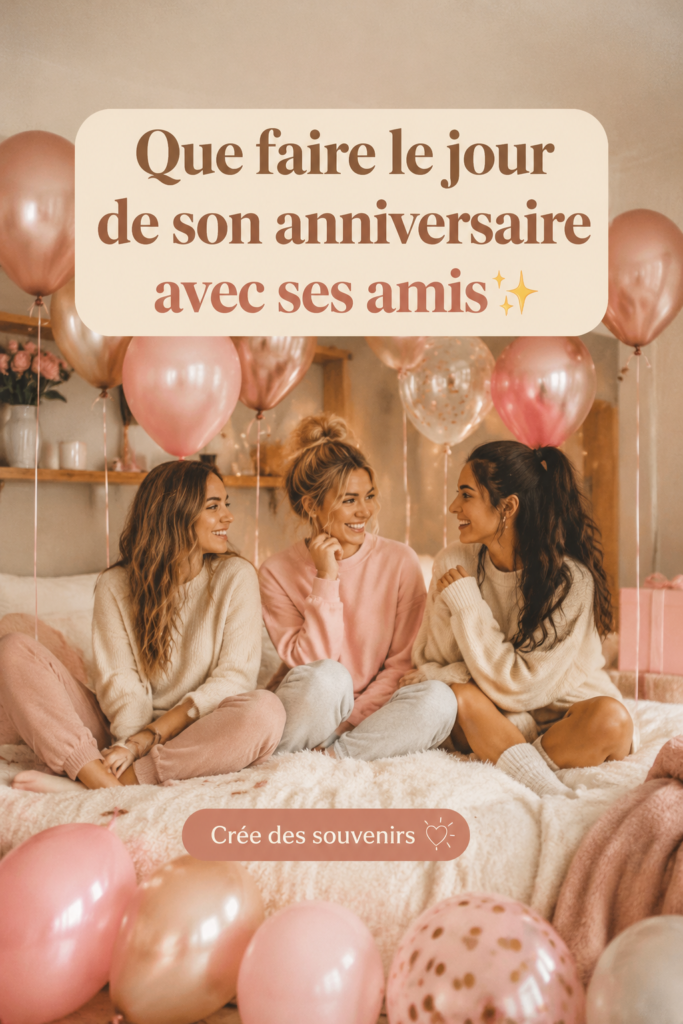 Un groupe d'amis célébrant un anniversaire ensemble avec des sourires et des ballons.