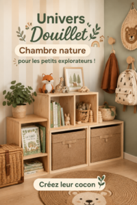 Chambre pour enfant décorée avec des éléments naturels, symbolisant l'exploration.