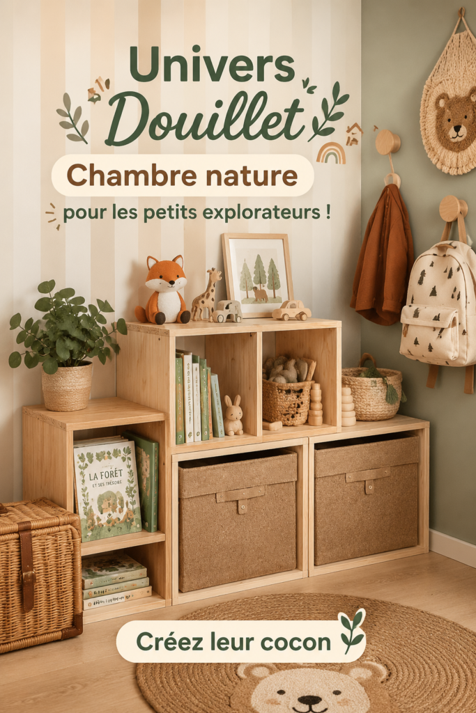 Chambre pour enfant décorée avec des éléments naturels, symbolisant l'exploration.