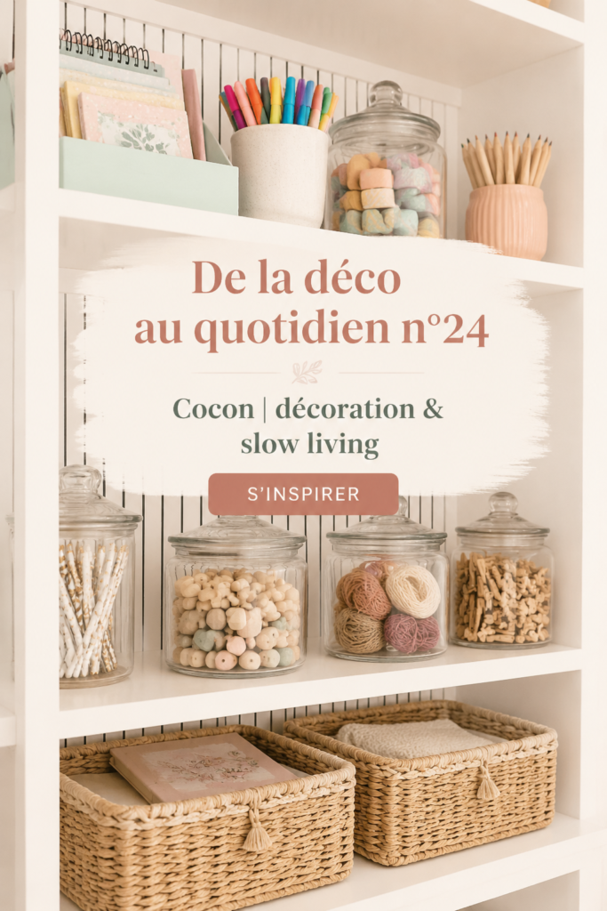 Intérieur cozy montrant un cocon de décoration apaisante avec des couleurs douces et des textiles accueillants.