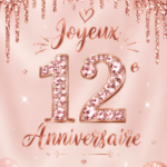 Bannière décorative pour le 12e anniversaire d'une fille, rose et dorée.