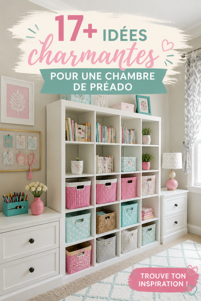 Chambre bien décorée pour une préadolescente avec des couleurs pastel et des éléments modernes.