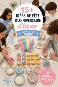 Fête d'anniversaire d'hiver décorée avec des lumières et des flocons de neige, idéale pour les ados.