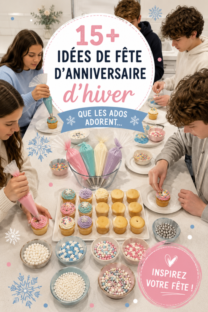 Fête d'anniversaire d'hiver décorée avec des lumières et des flocons de neige, idéale pour les ados.