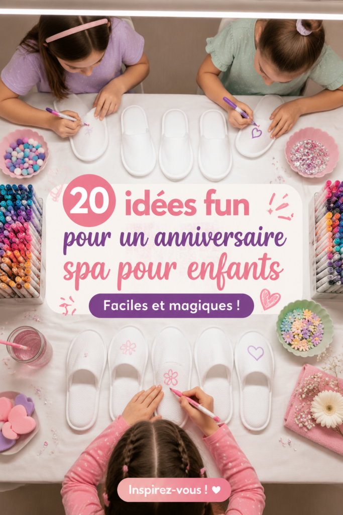 Fête d'anniversaire spa pour enfants avec des décorations colorées et des activités relaxantes.