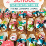 Goûter d'anniversaire coloré avec plusieurs délicieuses options pour les enfants en classe.