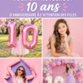 Séance photo colorée pour le 10e anniversaire d'une fille, mettant en avant des décorations festives.