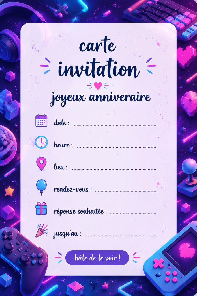 Exemple d'invitation d'anniversaire colorée et originale