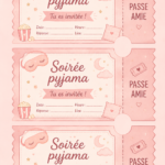 Invitations colorées pour une soirée pyjama créative avec des décorations festives.