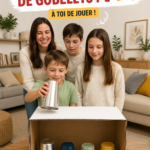 Un groupe d'amis jouant au jeu d'appariement avec des gobelets colorés à une fête.