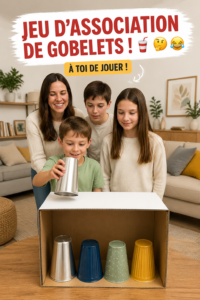 Un groupe d'amis jouant au jeu d'appariement avec des gobelets colorés à une fête.