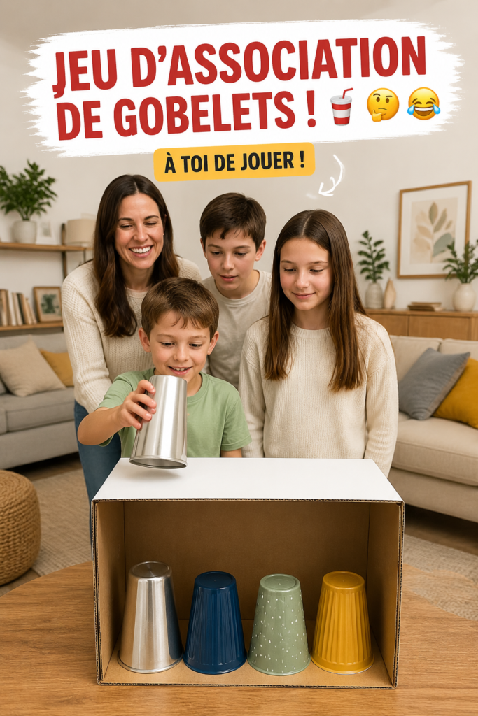 Un groupe d'amis jouant au jeu d'appariement avec des gobelets colorés à une fête.