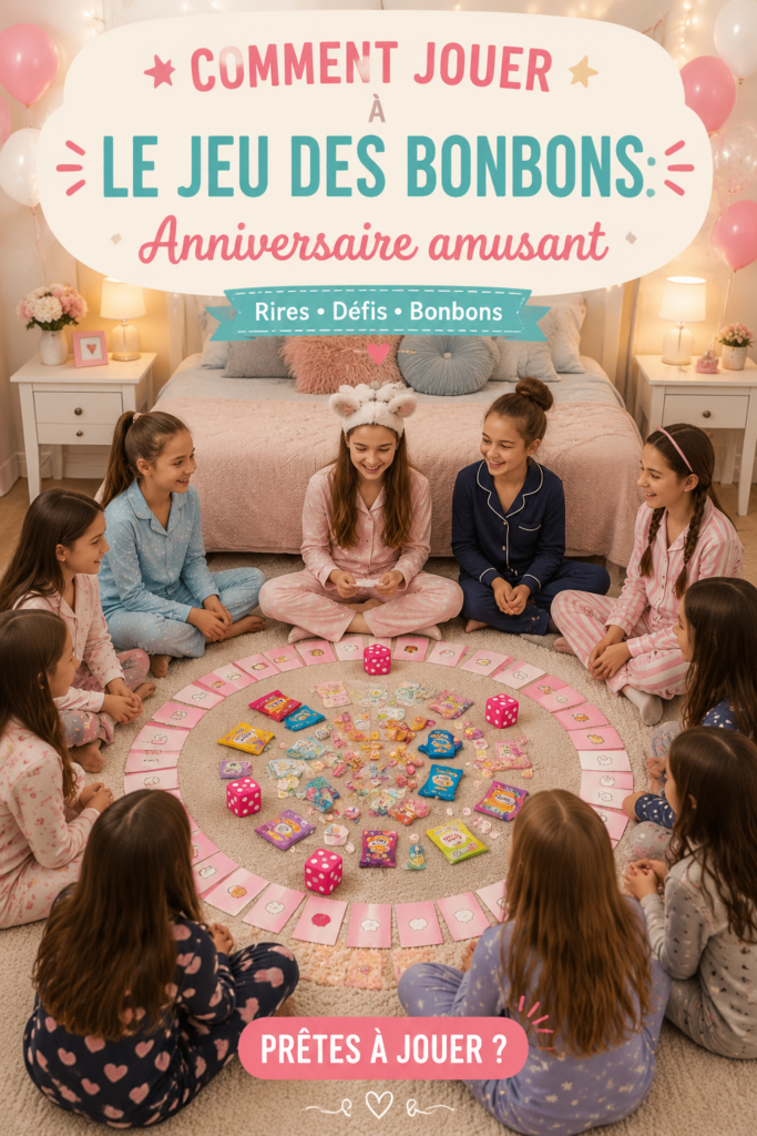Jeu du candy bar avec divers bonbons colorés pour une fête d'anniversaire amusante.