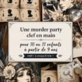 Enfants jouant à une murder party, animés par un adulte au scénario captivant.