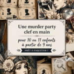Enfants jouant à une murder party, animés par un adulte au scénario captivant.