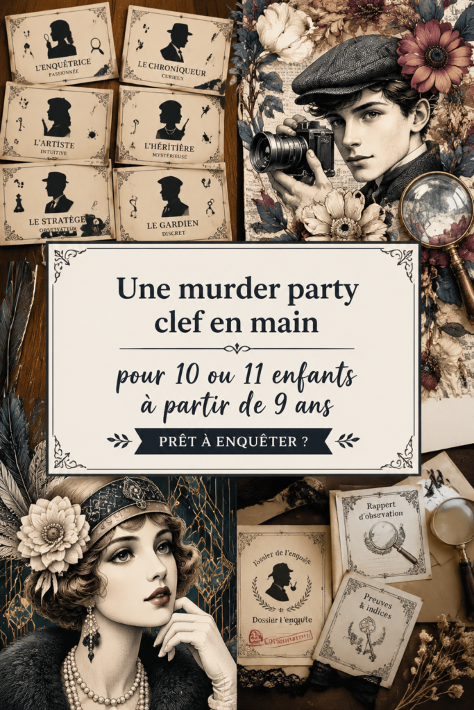 Enfants jouant à une murder party, animés par un adulte au scénario captivant.