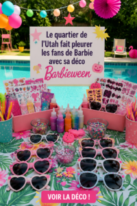 Décorations Halloween inspirées de Barbie dans un quartier de l'Utah.
