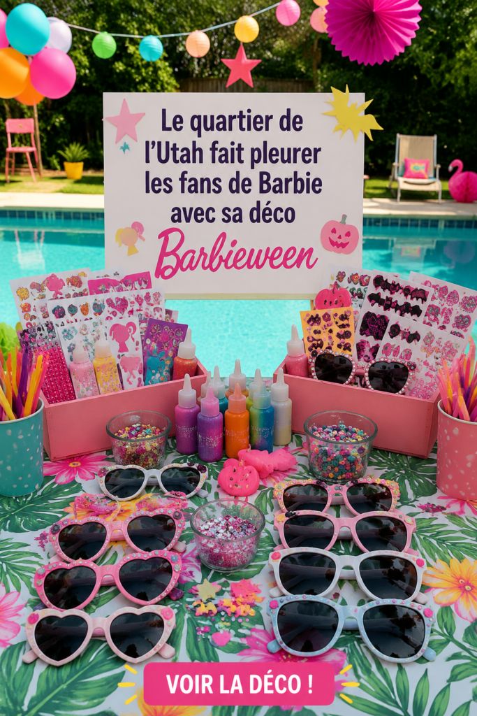 Décorations Halloween inspirées de Barbie dans un quartier de l'Utah.