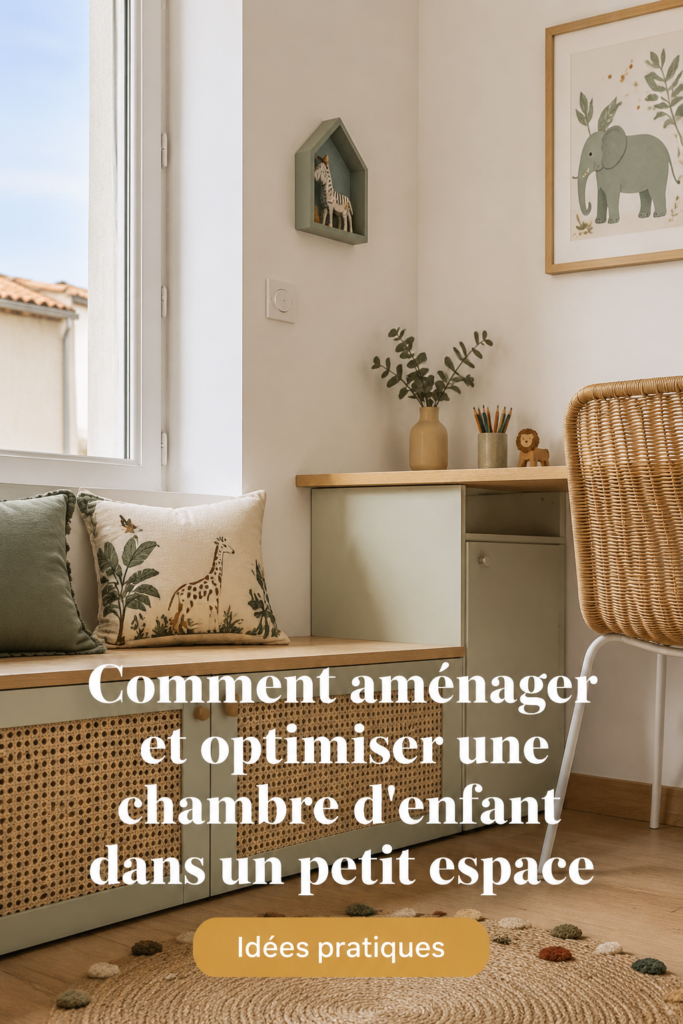 Chambre d'enfant optimisée dans un petit espace, avec mobilier fonctionnel.
