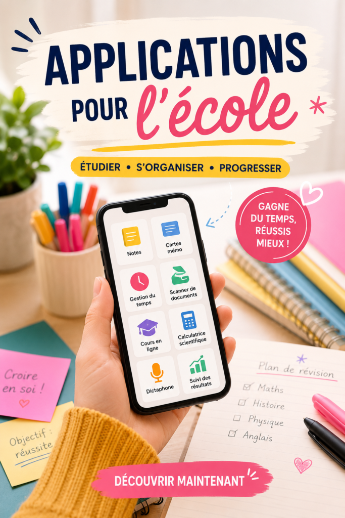 Vue d'écran d'applications éducatives sur un téléphone portable