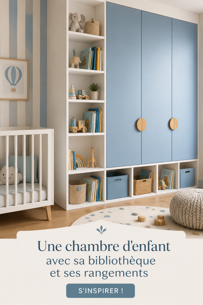 Chambre d'enfant avec rangements et bibliothèque intégrée