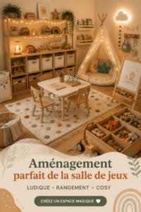 Chambre de jeu idéale pour enfants avec des rangements et un design cosy.