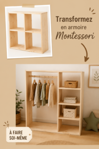 Dressing Montessori fait maison avec des rangements adaptés aux enfants