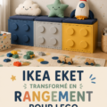 Espace de rangement EKET IKEA transformé avec des LEGO colorés