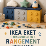 Espace de rangement EKET IKEA transformé avec des LEGO colorés