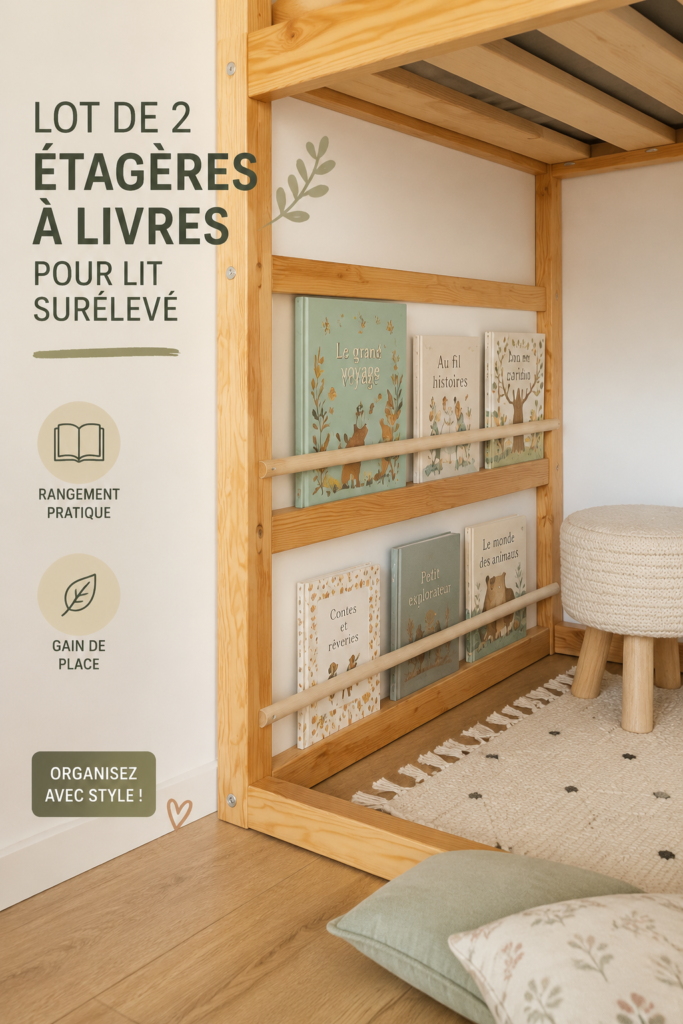 Étagères à livres blanches sous un lit IKEA KURA, optimisant l'espace