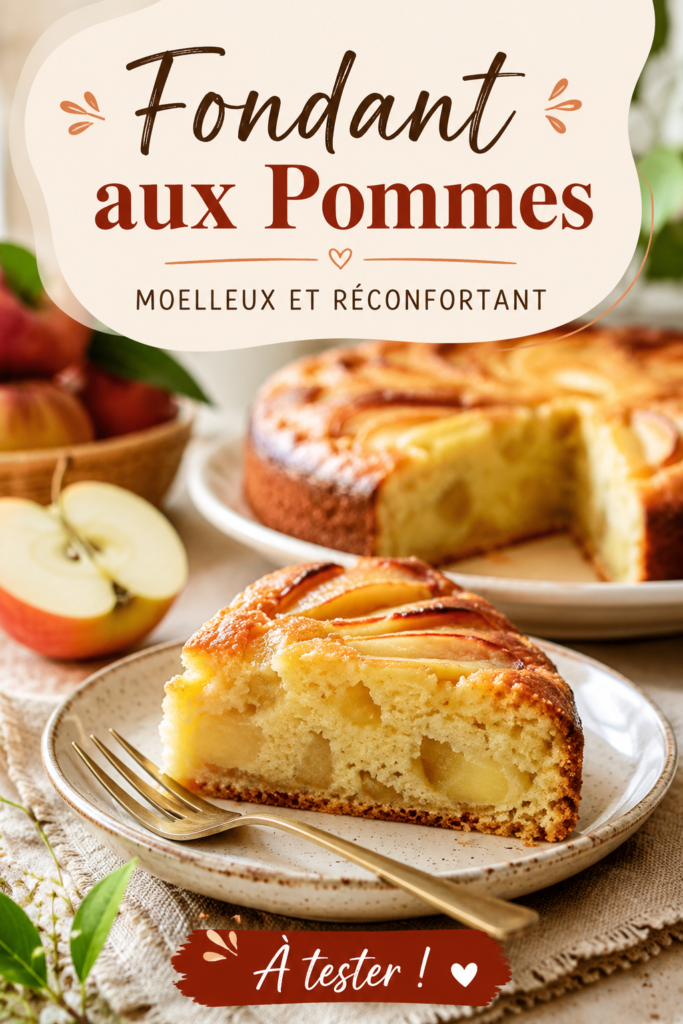Un fondant aux pommes moelleux prêt à être dégusté, parfait pour le goûter des enfants.