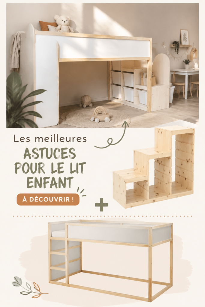 Un lit KURA d'IKEA joliment aménagé pour les enfants.