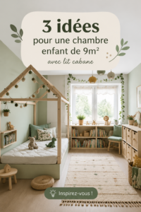 Chambre d'enfant de 9m² avec lit cabane et décoration colorée.