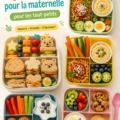 Une assiette colorée de déjeuners sains pour enfants, incluant des légumes et des protéines.