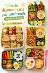 Une assiette colorée de déjeuners sains pour enfants, incluant des légumes et des protéines.