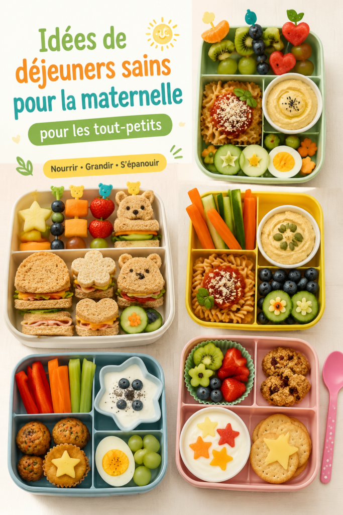 Une assiette colorée de déjeuners sains pour enfants, incluant des légumes et des protéines.