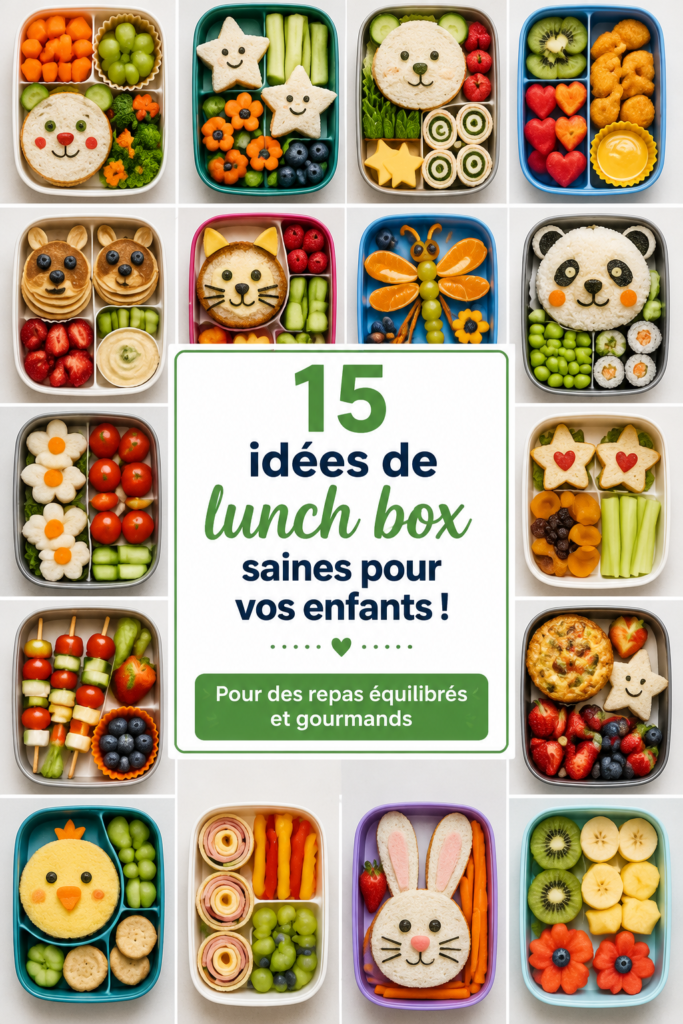 Des lunch boxes colorées et saines pour enfants, remplies de fruits et légumes.