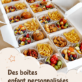Lunchbox personnalisée avec des aliments colorés et sains pour enfants.