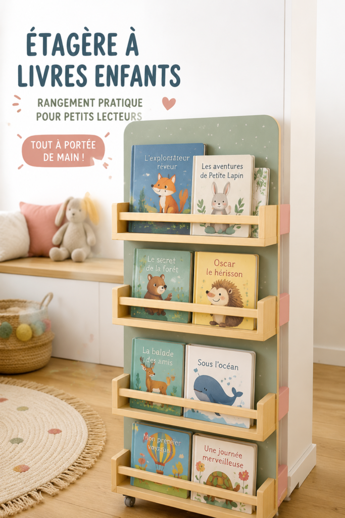 Un enfant feuillette un livre en bois richement illustré.
