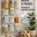 Modèle d'organiseur mural en tissu avec différents compartiments pour le rangement.