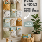 Modèle d'organiseur mural en tissu avec différents compartiments pour le rangement.