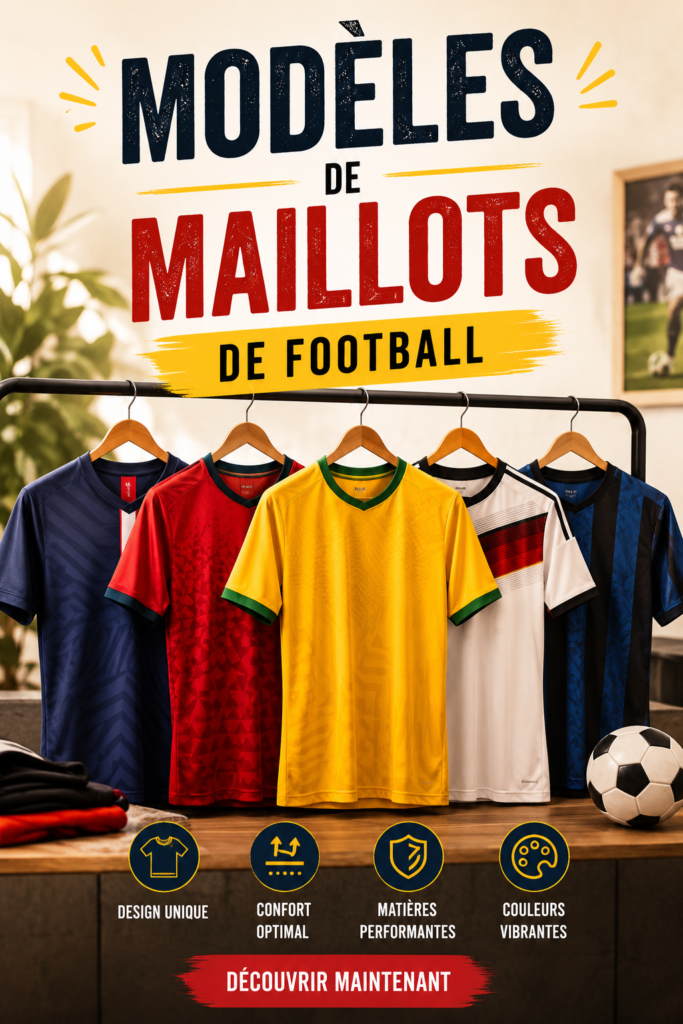 Assortiment de maillots de football modernes sur un présentoir