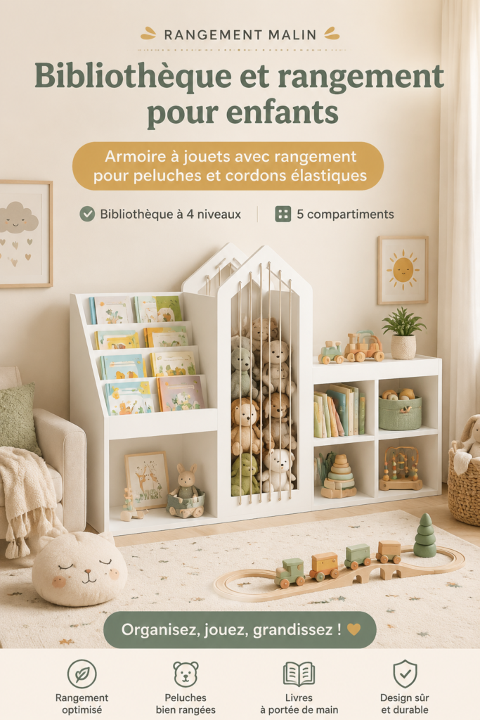 Organisateur de livres et jouets pour enfants dans une chambre contemporaine