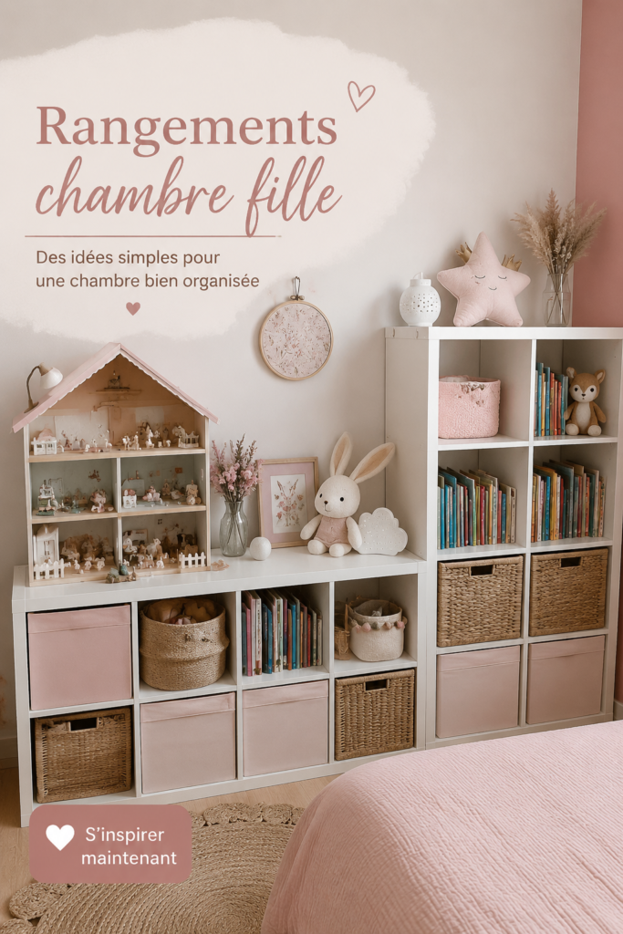 Chambre de fille avec des rangements colorés et créatifs