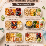 Repas préparés pour enfants sur une table, sans désordre.