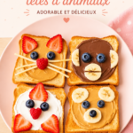 Des toasts en forme d'animaux, amusants et colorés, présentés sur une assiette.