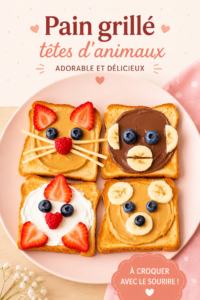 Des toasts en forme d'animaux, amusants et colorés, présentés sur une assiette.