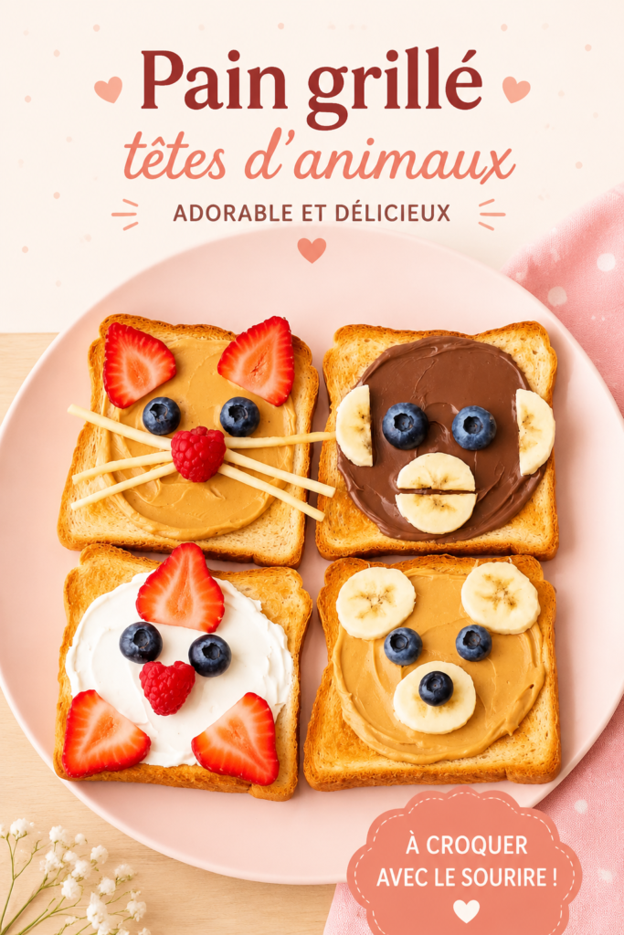 Des toasts en forme d'animaux, amusants et colorés, présentés sur une assiette.