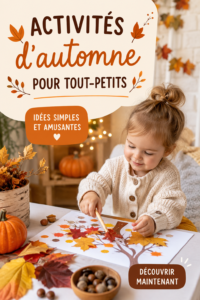 Un groupe de tout-petits portant des pulls colorés jouent dans un parc couvert de feuilles d'automne